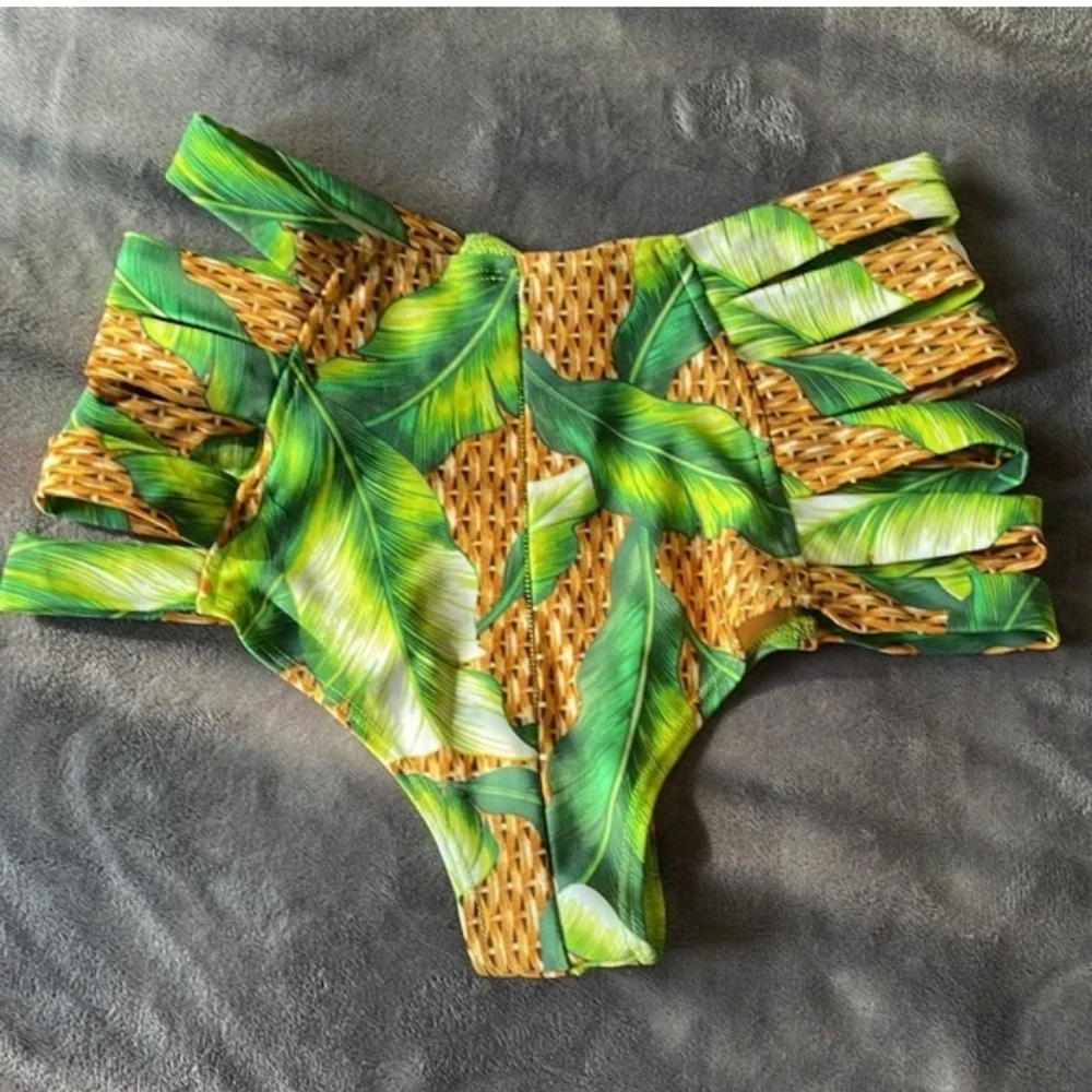 Montce Green and Yellow Leaf Print Bikini Bottom
